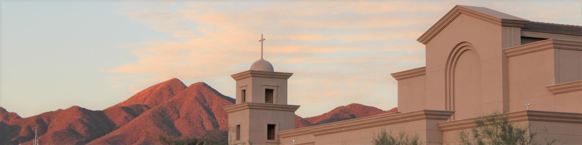 St. Bernard of Clairvaux church and bell tower at sunset
